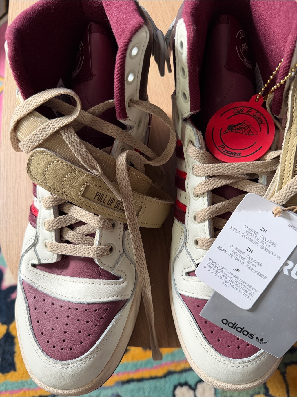 Adidas Burgundy And Cream High-Top Sneakers With Red Stripes